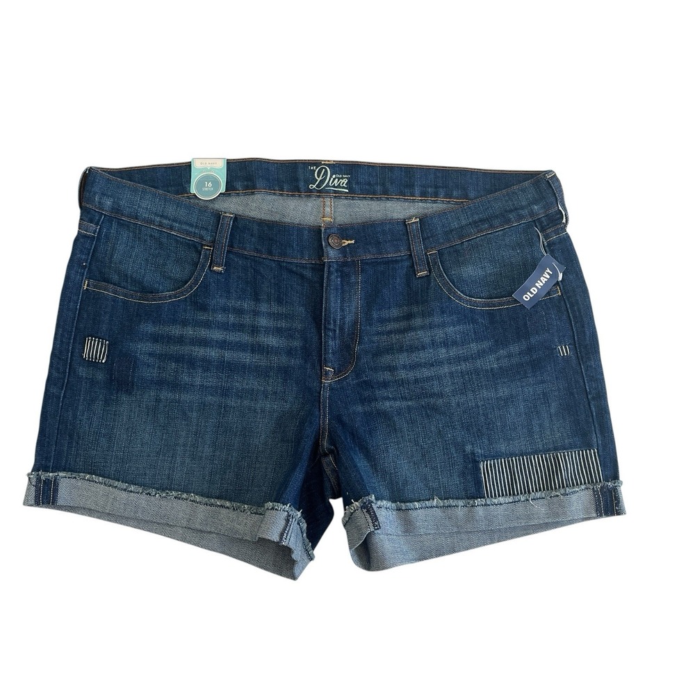 NWT Old Navy Women's Size 16 Stretch The Diva‎ Shorts Denim Medium Wash Patches